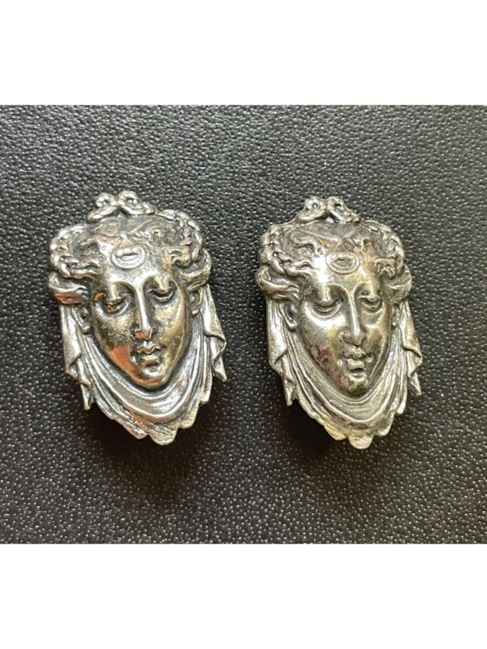 Antique Art Nouveau Goddess Face Shank Buttons Silver Tone Maiden Relief Pr